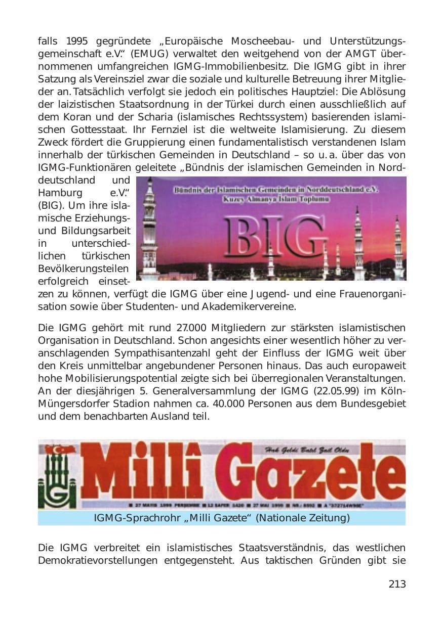Seite 213 des Verfassungsschutzbericht 1999 Hamburg
