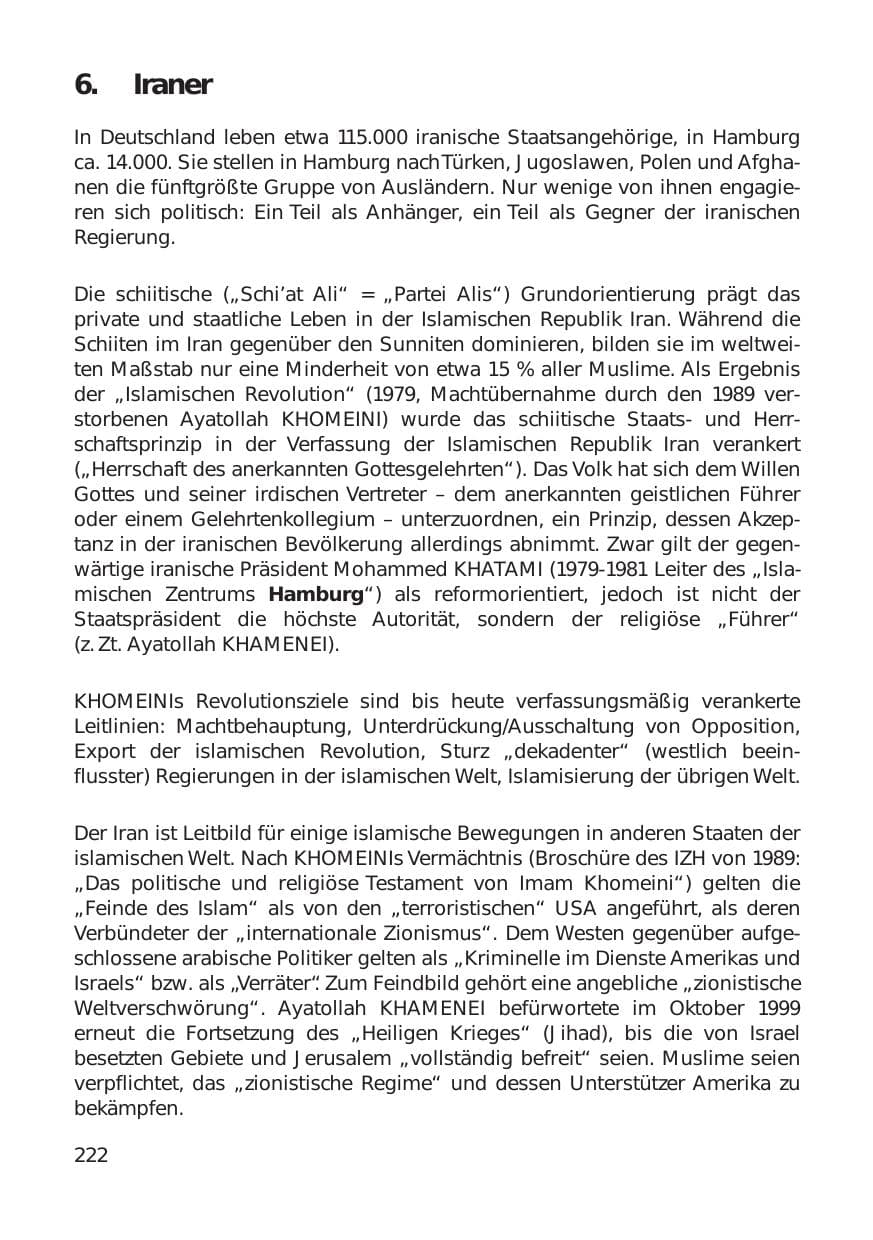Seite 222 des Verfassungsschutzbericht 1999 Hamburg