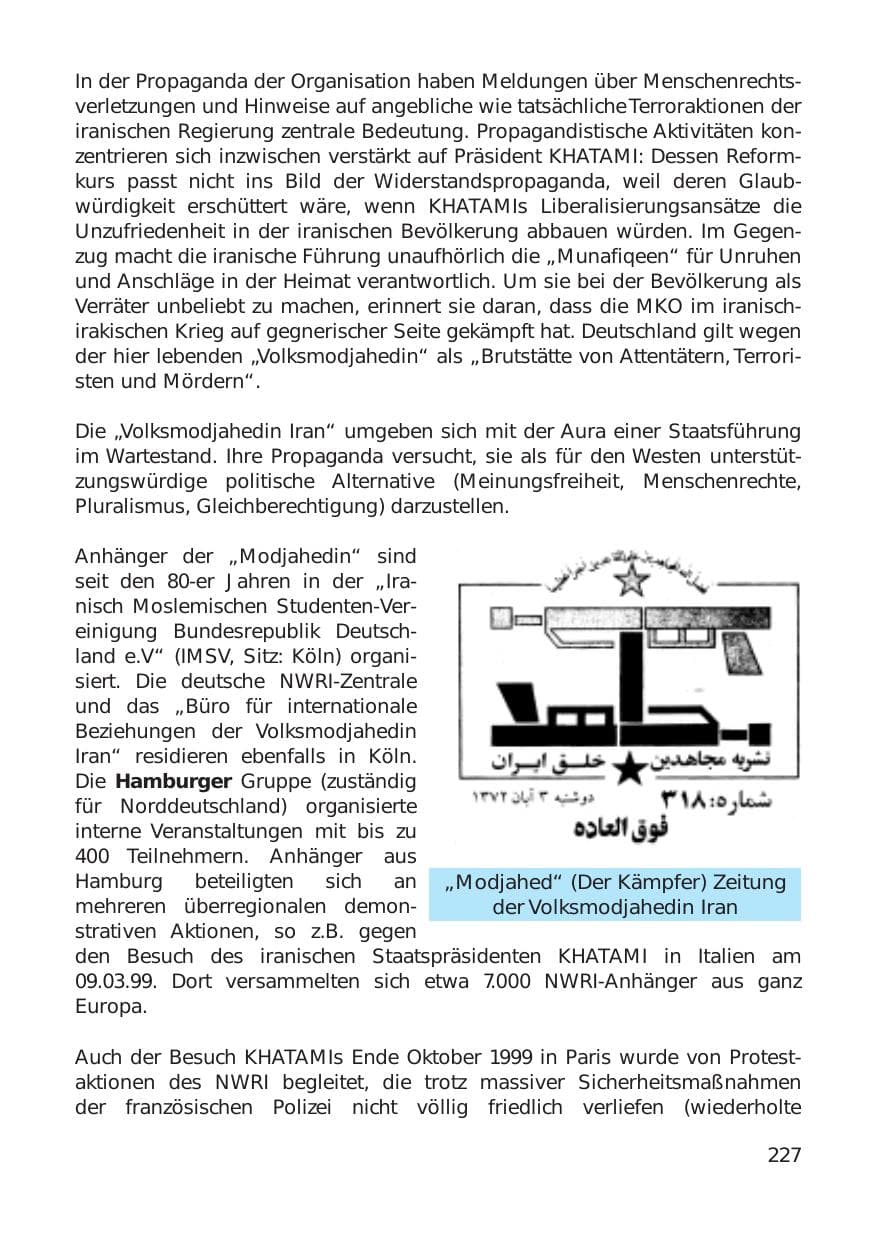 Seite 227 des Verfassungsschutzbericht 1999 Hamburg