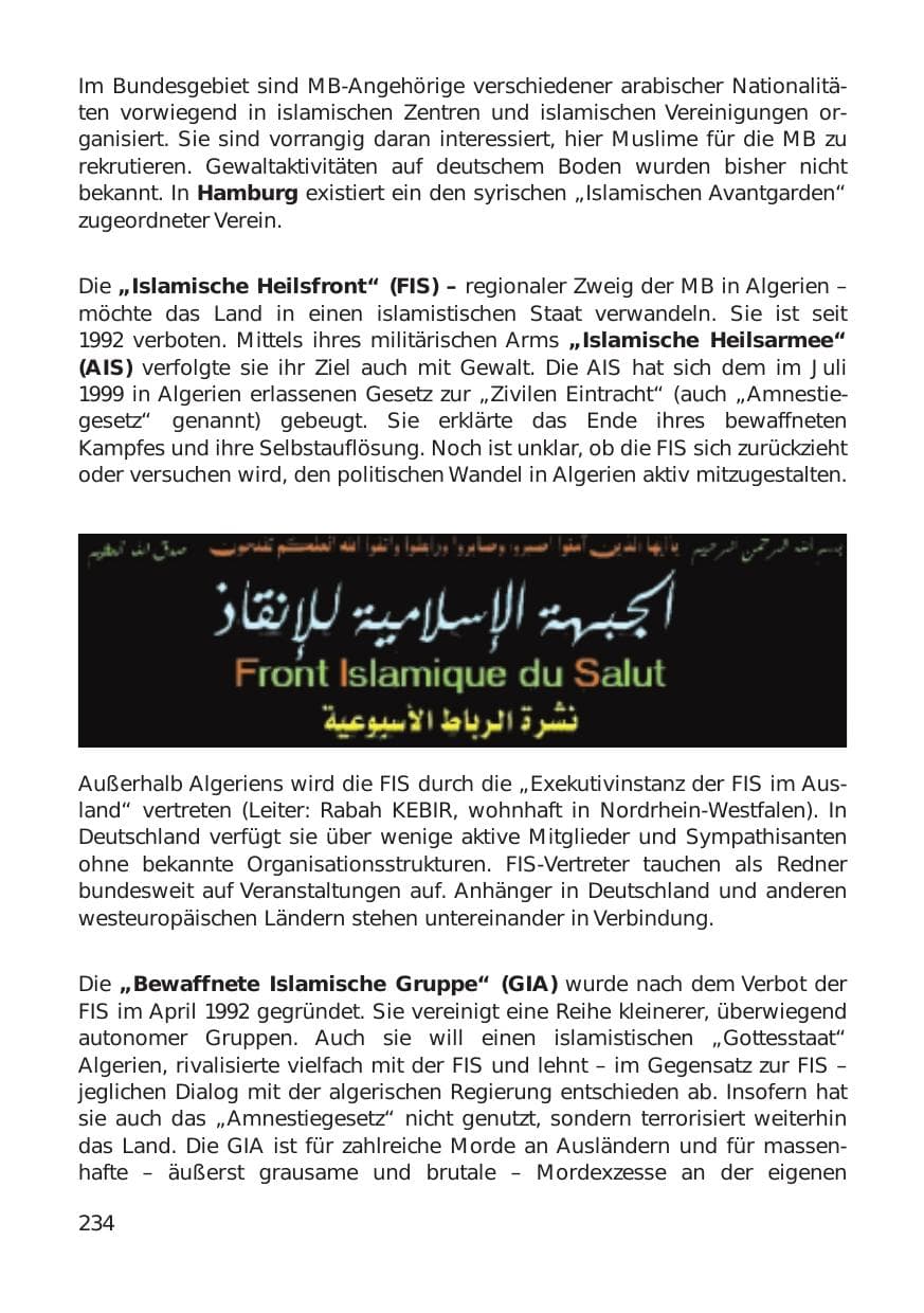 Seite 234 des Verfassungsschutzbericht 1999 Hamburg
