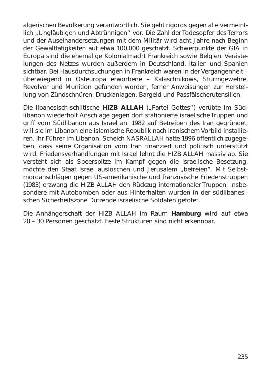 Seite 235 des Verfassungsschutzbericht 1999 Hamburg