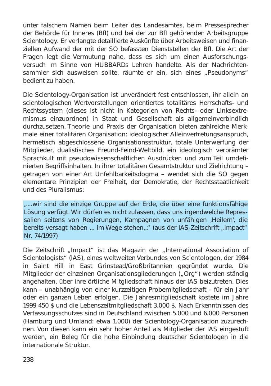 Seite 238 des Verfassungsschutzbericht 1999 Hamburg