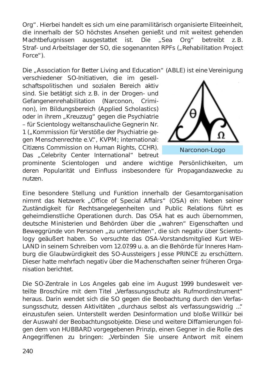 Seite 240 des Verfassungsschutzbericht 1999 Hamburg