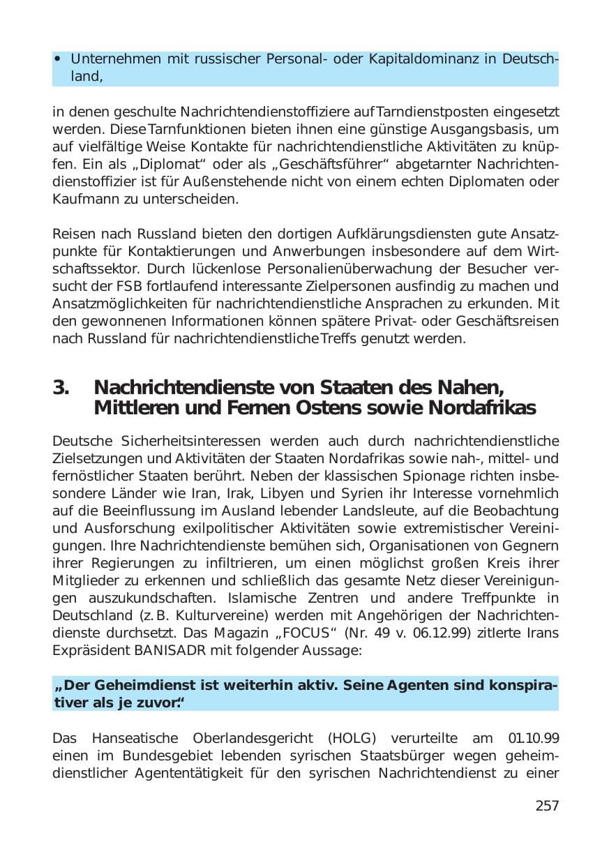 Seite 257 des Verfassungsschutzbericht 1999 Hamburg