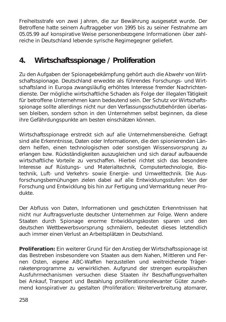 Seite 258 des Verfassungsschutzbericht 1999 Hamburg