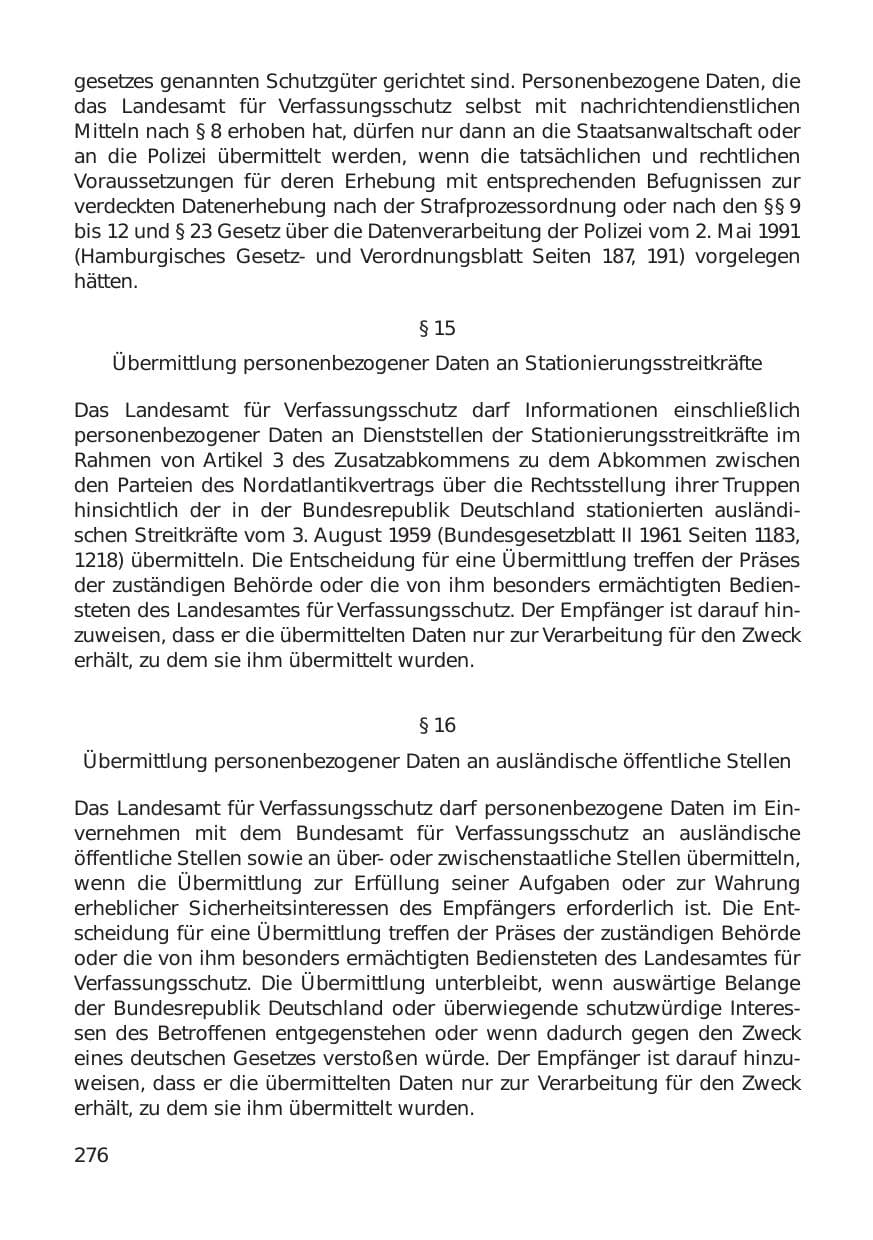Seite 276 des Verfassungsschutzbericht 1999 Hamburg