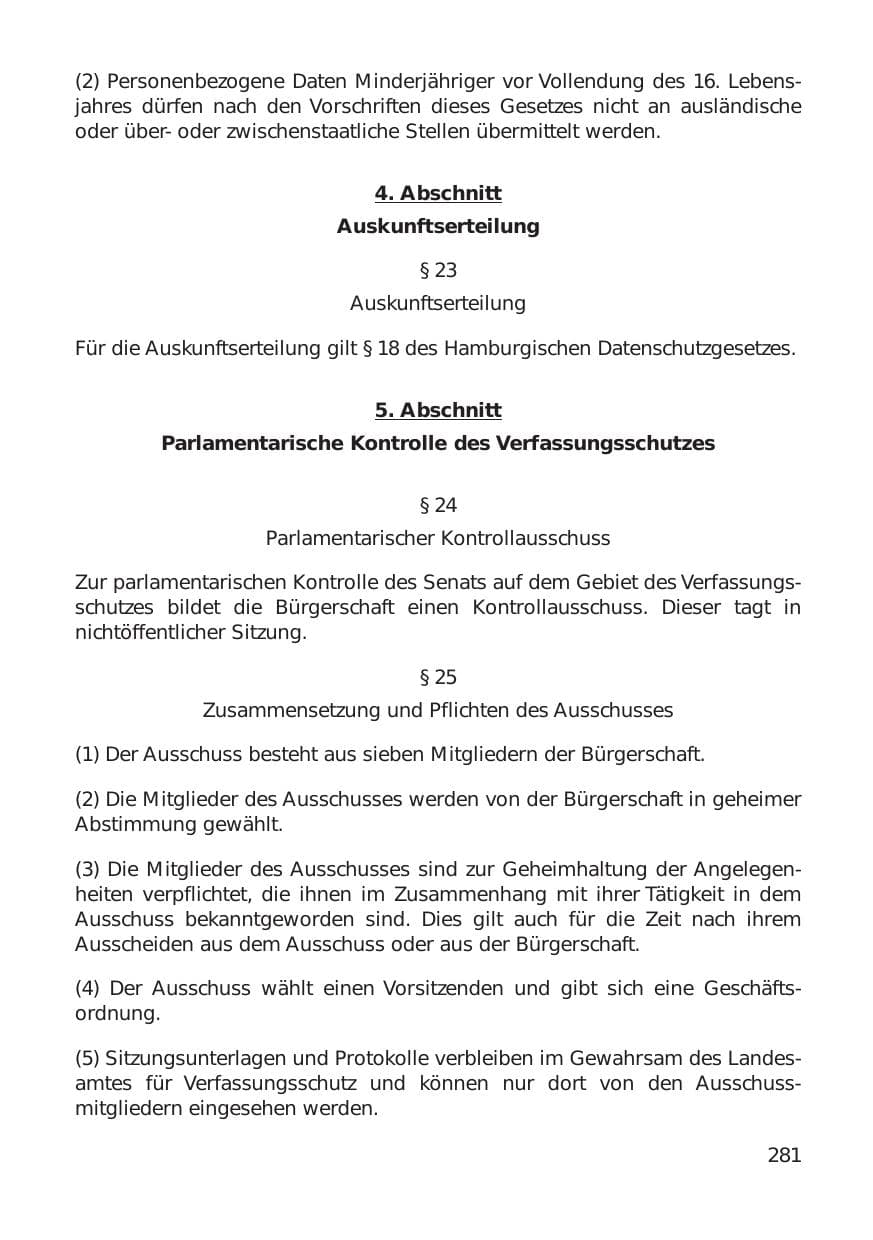 Seite 281 des Verfassungsschutzbericht 1999 Hamburg