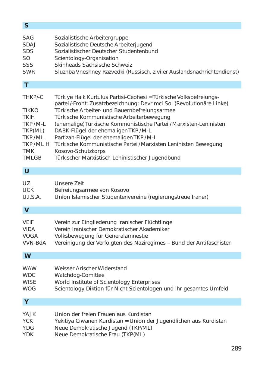 Seite 289 des Verfassungsschutzbericht 1999 Hamburg