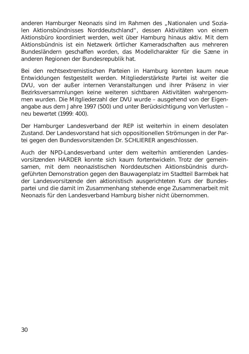 Seite 30 des Verfassungsschutzbericht 1999 Hamburg