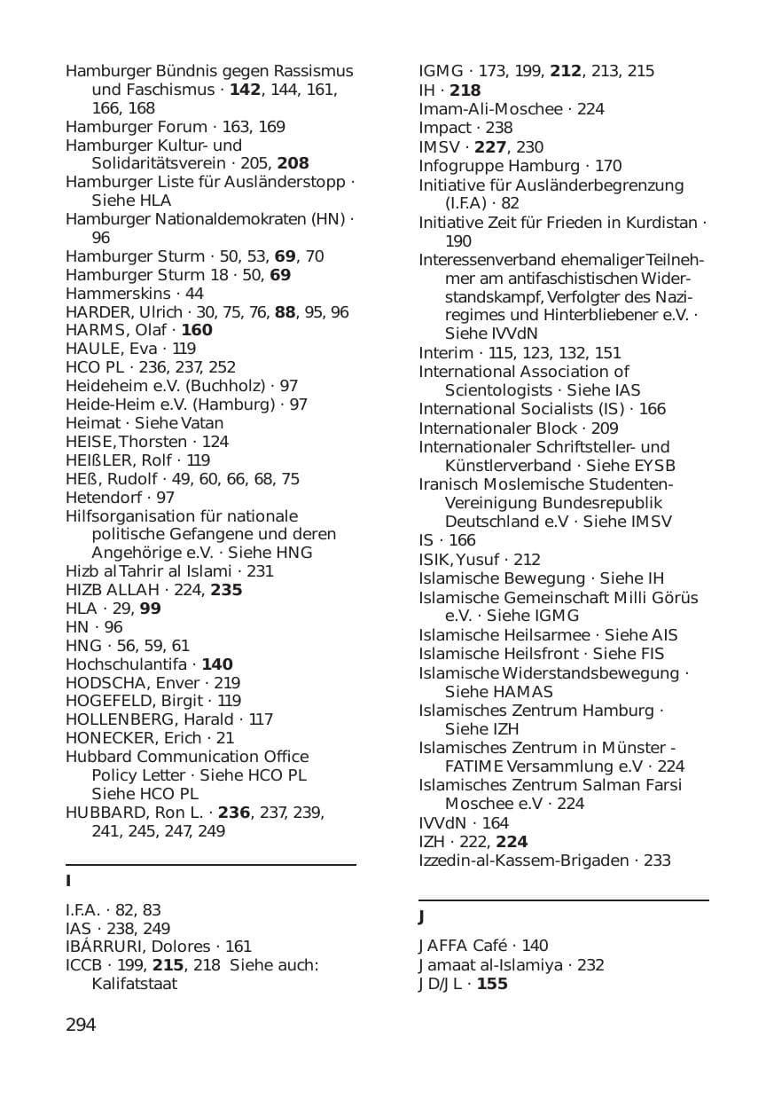 Seite 294 des Verfassungsschutzbericht 1999 Hamburg