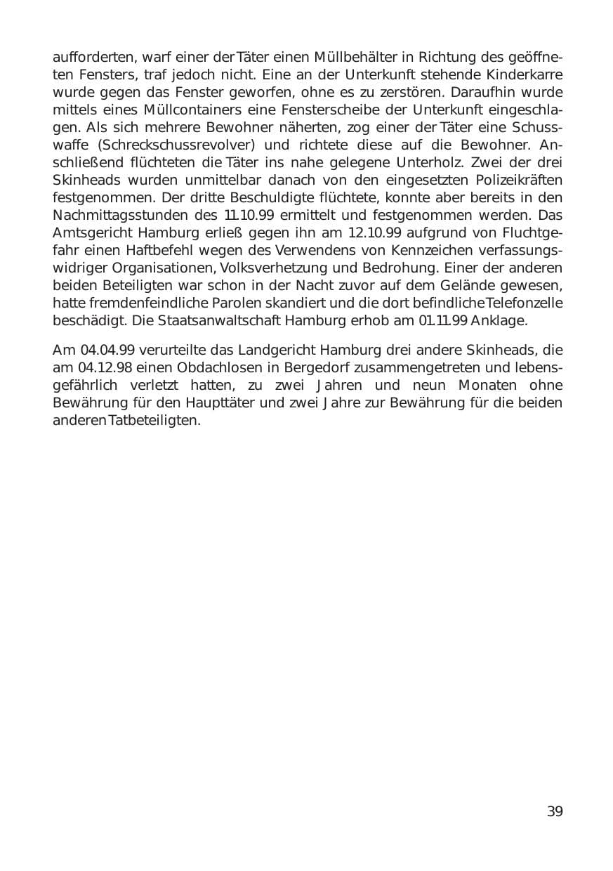 Seite 39 des Verfassungsschutzbericht 1999 Hamburg