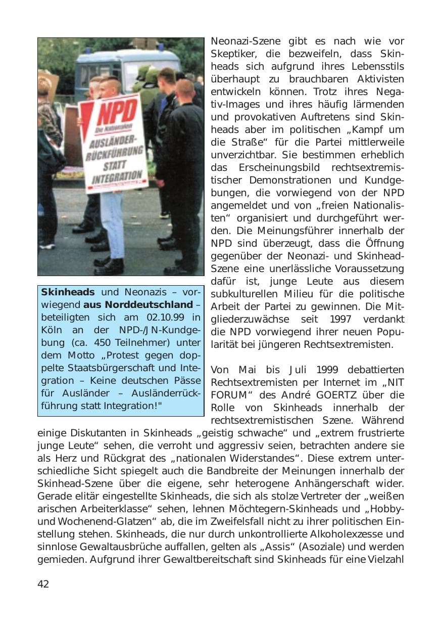 Seite 42 des Verfassungsschutzbericht 1999 Hamburg
