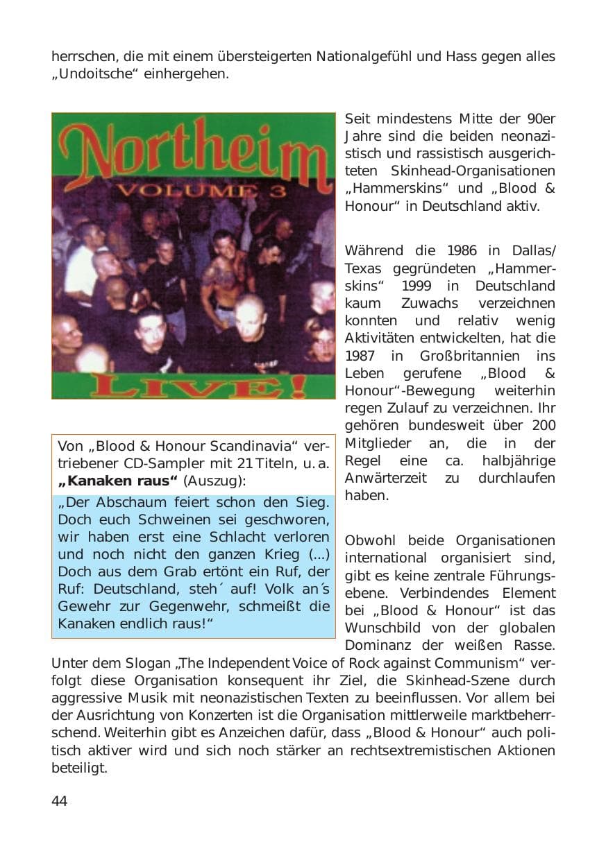 Seite 44 des Verfassungsschutzbericht 1999 Hamburg