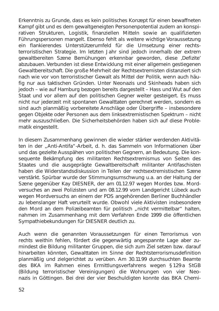 Seite 52 des Verfassungsschutzbericht 1999 Hamburg