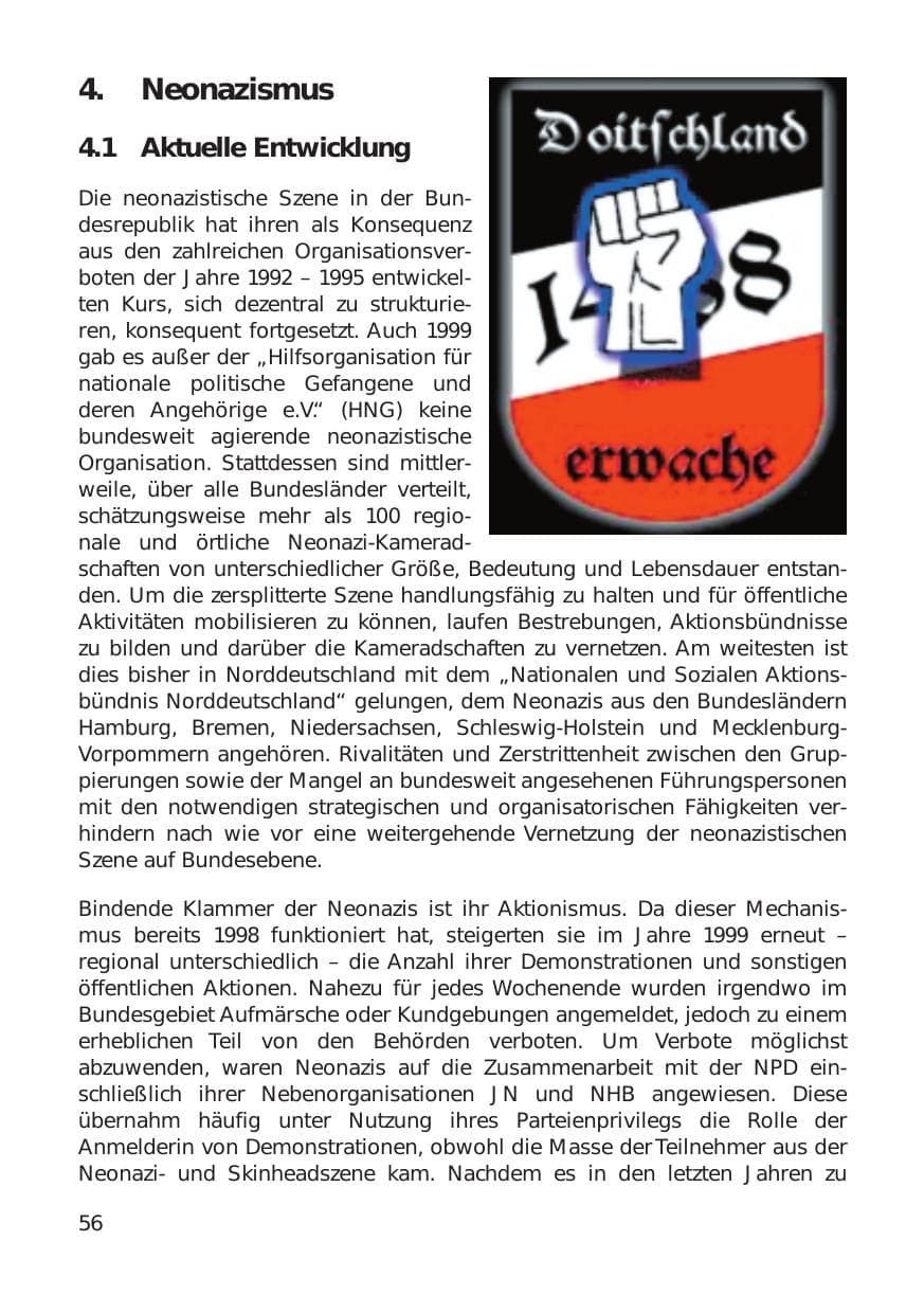 Seite 56 des Verfassungsschutzbericht 1999 Hamburg