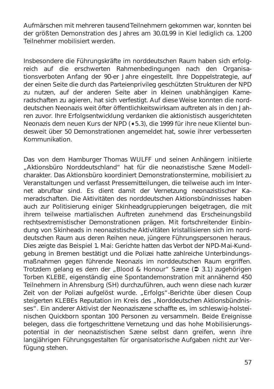 Seite 57 des Verfassungsschutzbericht 1999 Hamburg