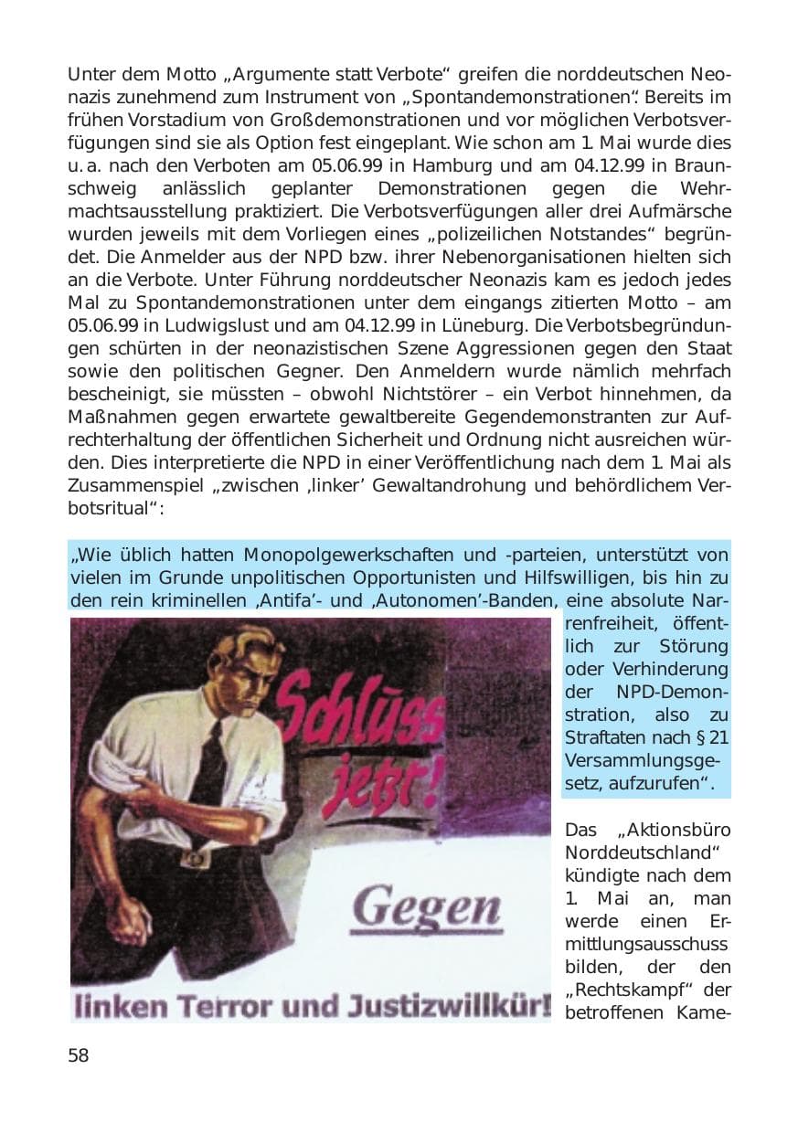 Seite 58 des Verfassungsschutzbericht 1999 Hamburg