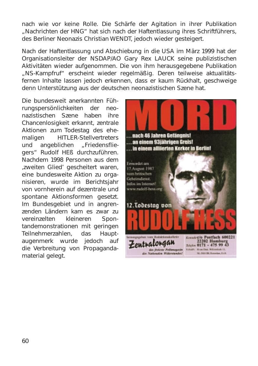 Seite 60 des Verfassungsschutzbericht 1999 Hamburg