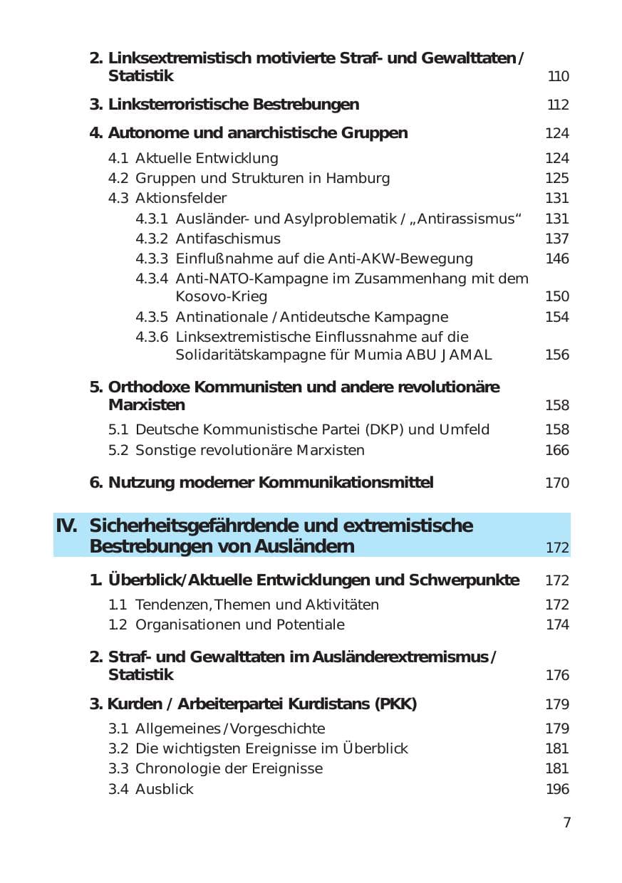 Seite 7 des Verfassungsschutzbericht 1999 Hamburg