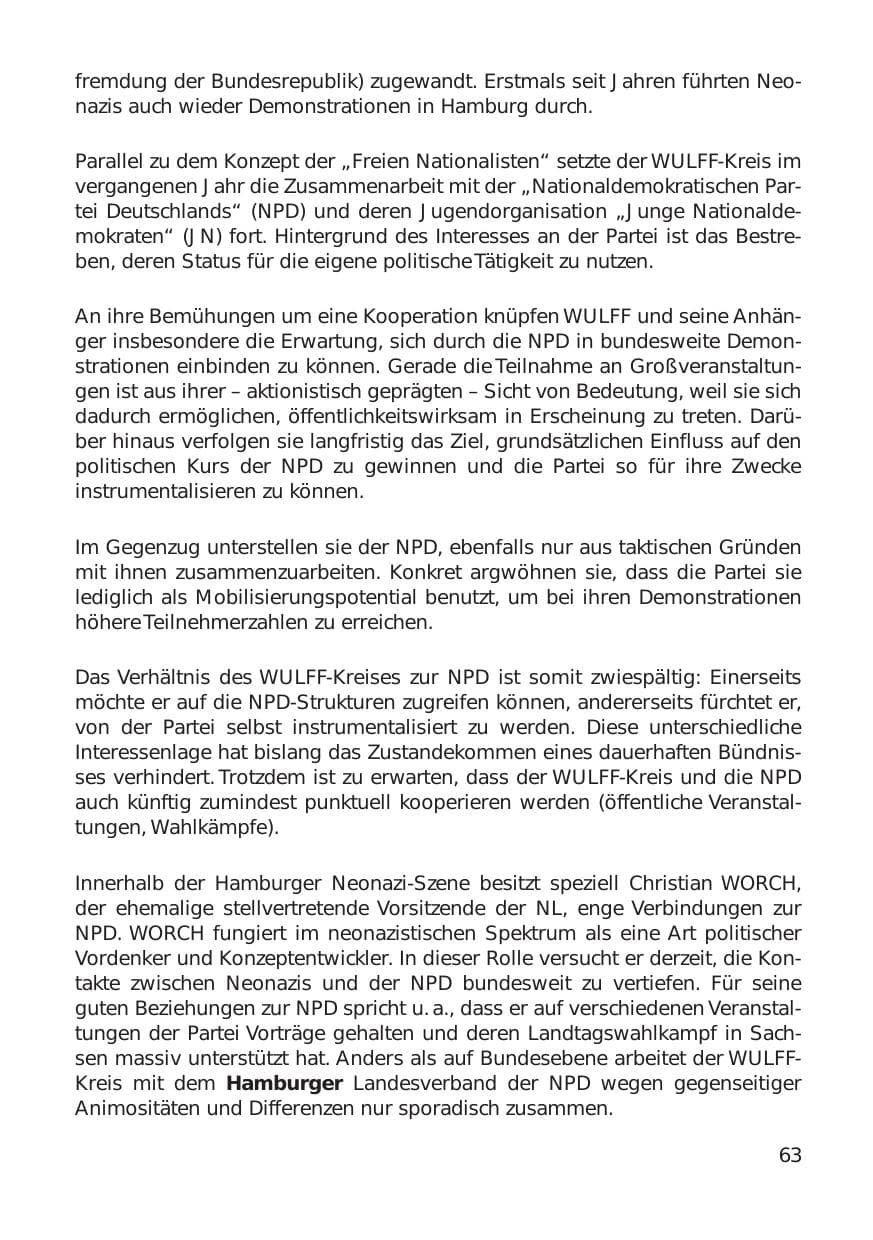 Seite 63 des Verfassungsschutzbericht 1999 Hamburg