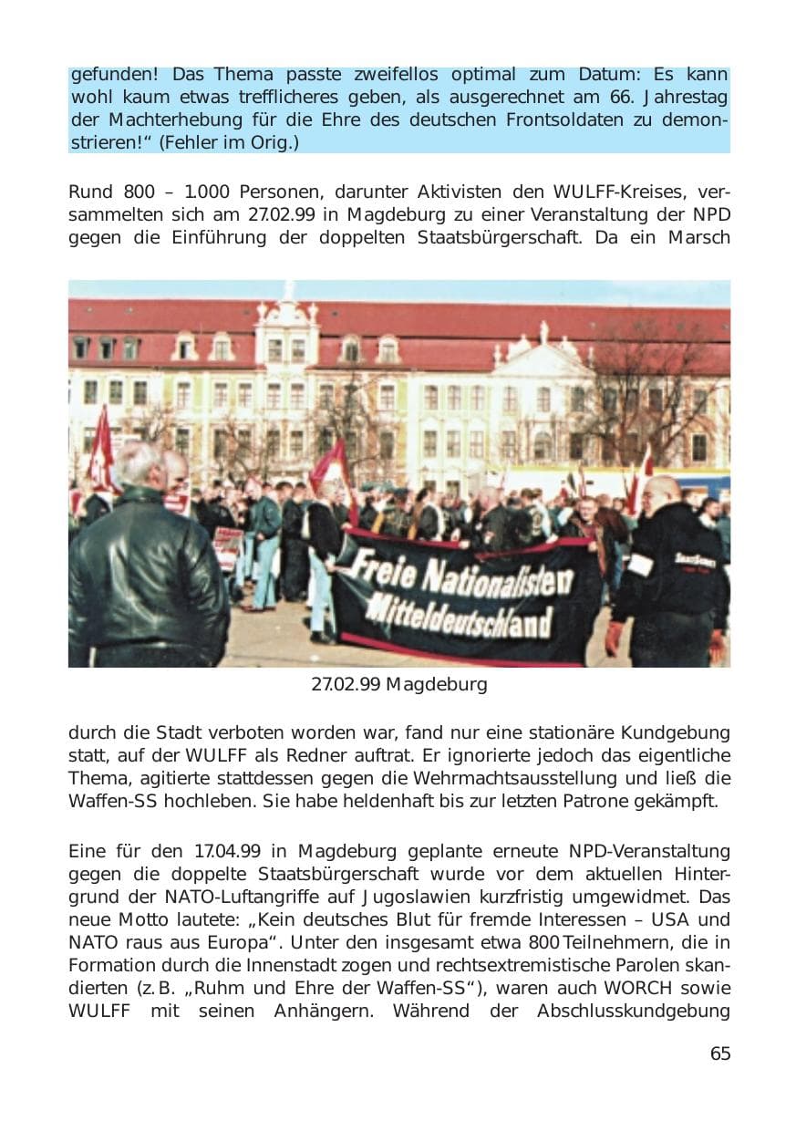 Seite 65 des Verfassungsschutzbericht 1999 Hamburg