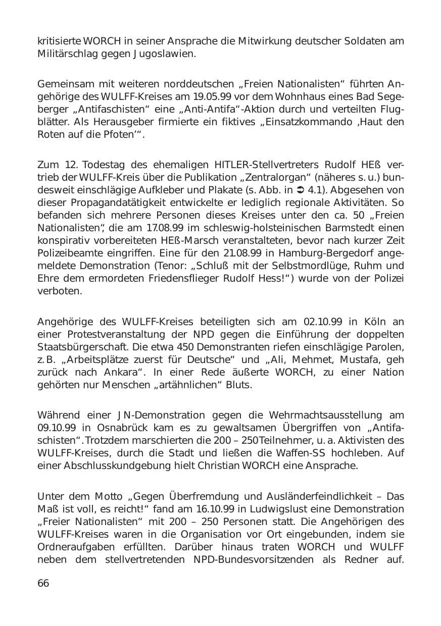 Seite 66 des Verfassungsschutzbericht 1999 Hamburg