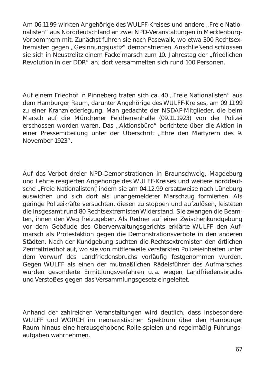Seite 67 des Verfassungsschutzbericht 1999 Hamburg