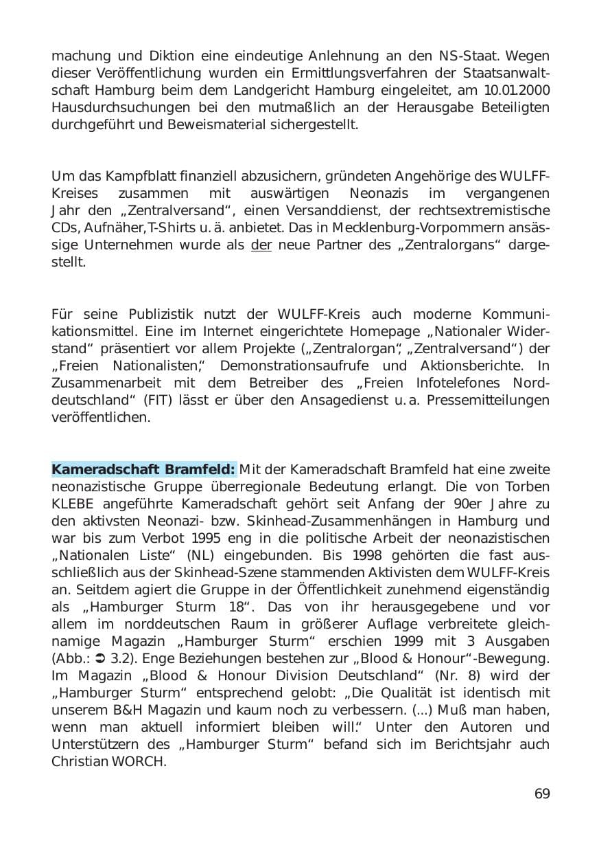 Seite 69 des Verfassungsschutzbericht 1999 Hamburg