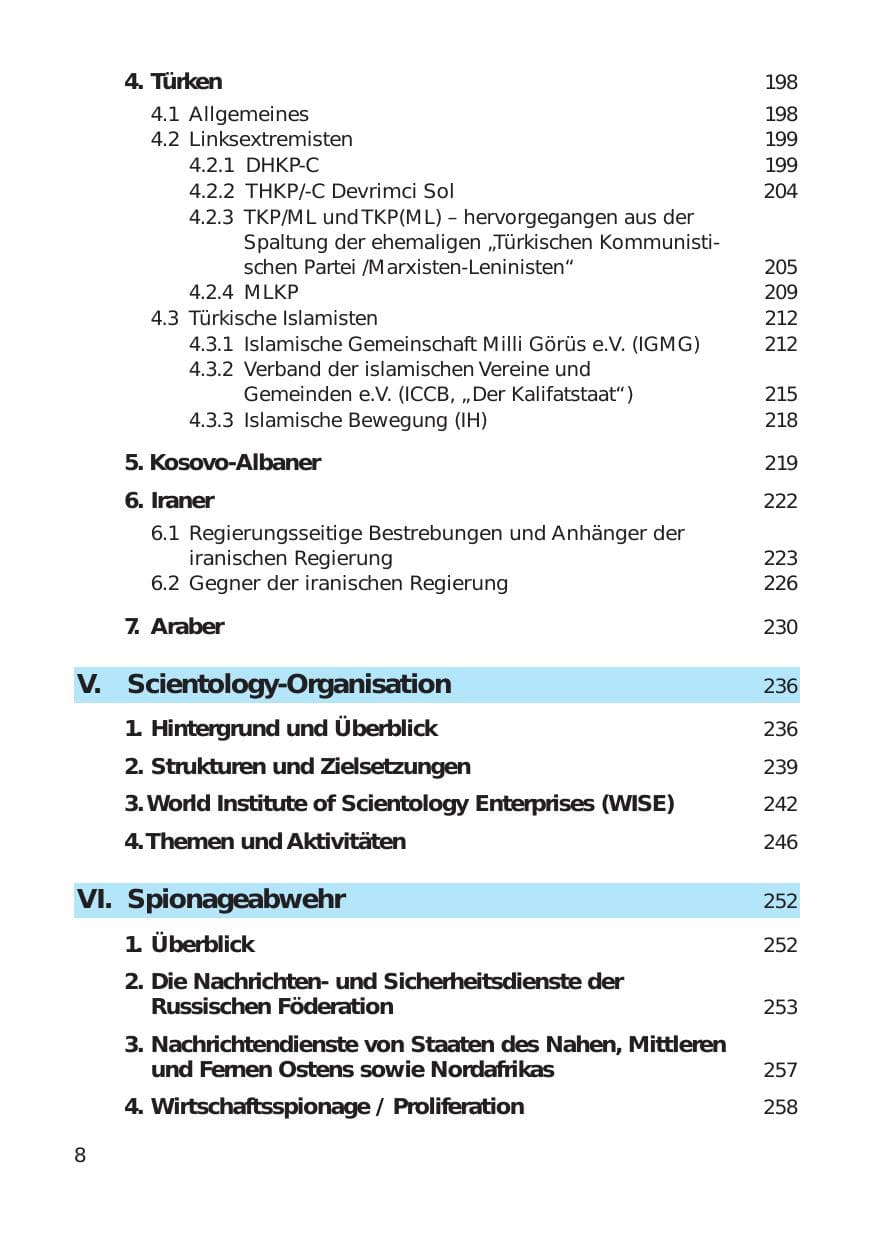 Seite 8 des Verfassungsschutzbericht 1999 Hamburg