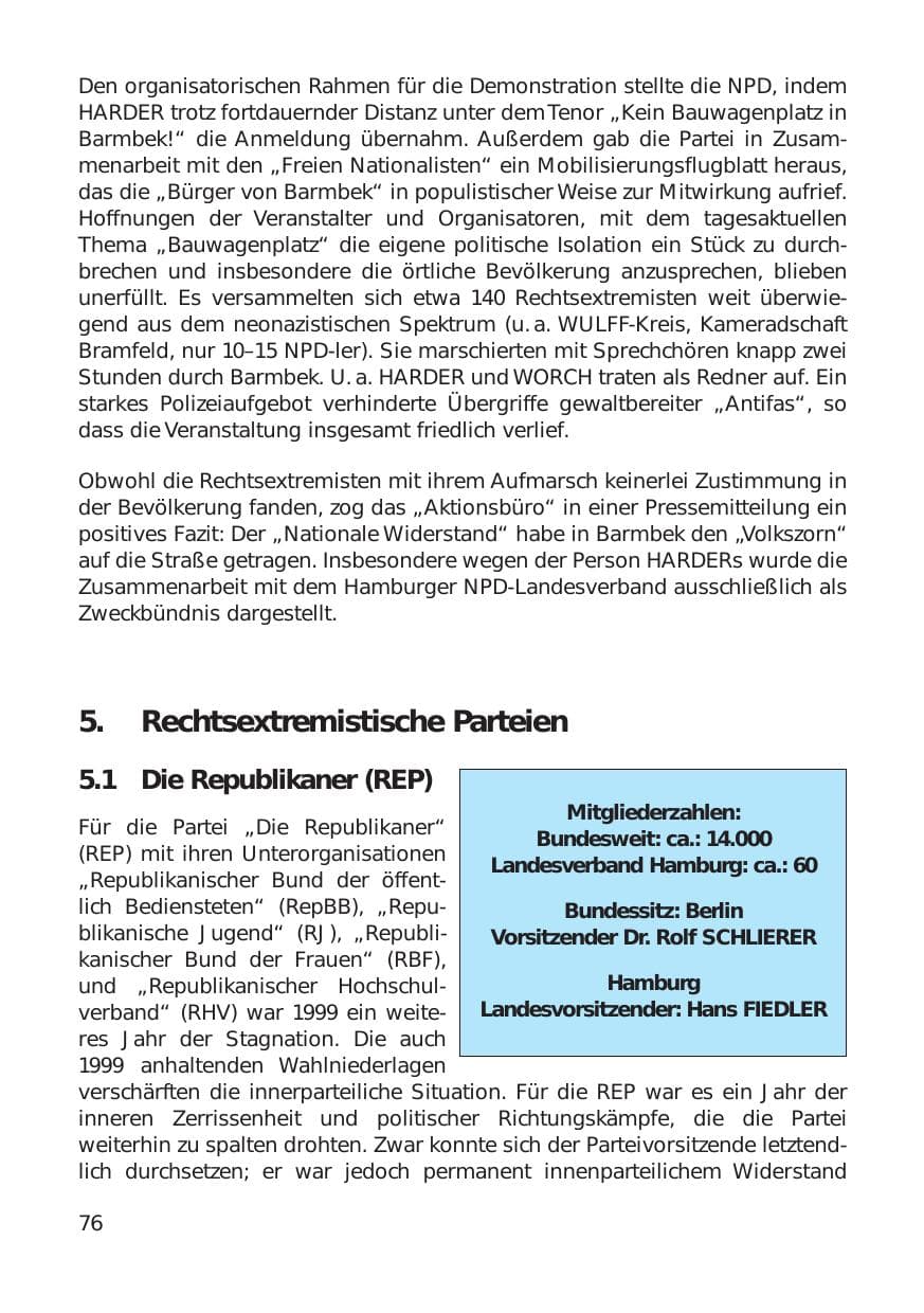 Seite 76 des Verfassungsschutzbericht 1999 Hamburg