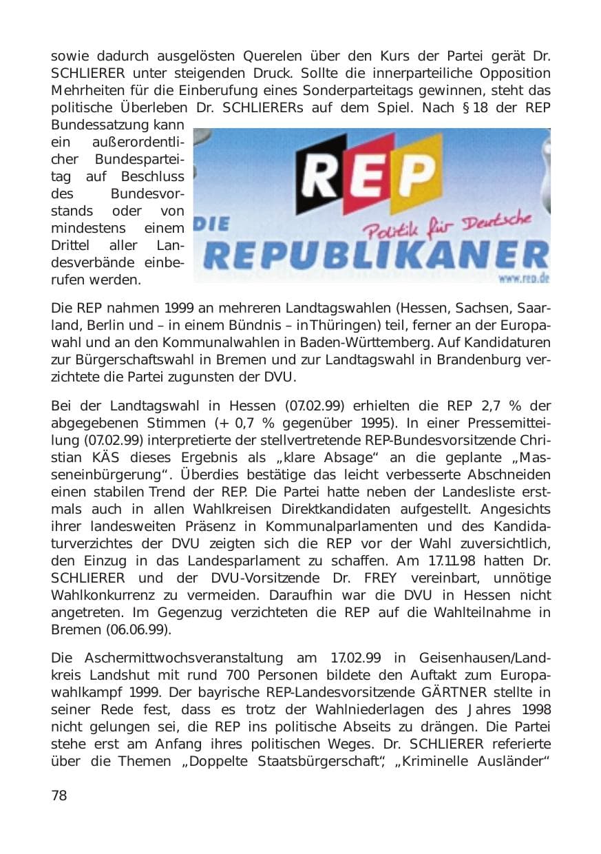 Seite 78 des Verfassungsschutzbericht 1999 Hamburg