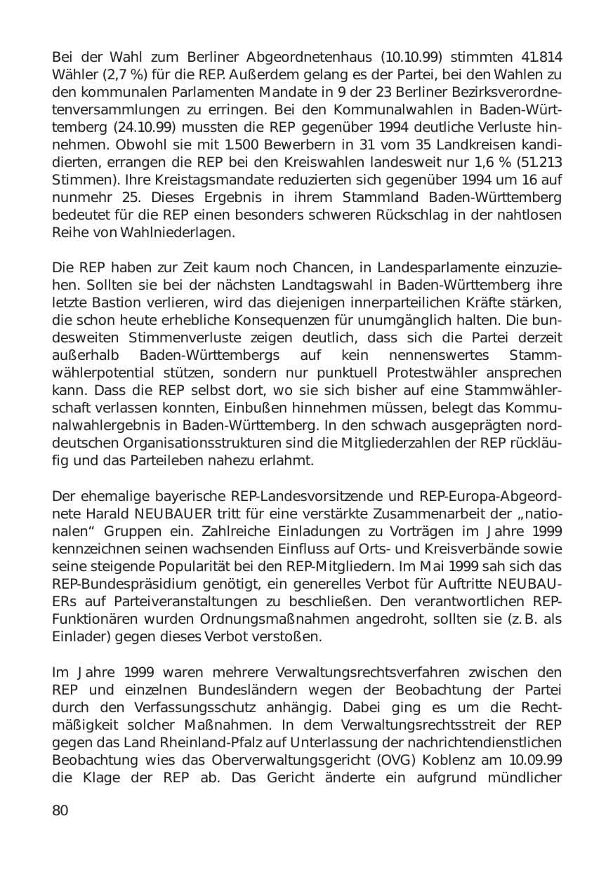 Seite 80 des Verfassungsschutzbericht 1999 Hamburg