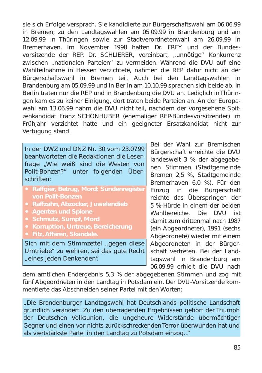 Seite 85 des Verfassungsschutzbericht 1999 Hamburg