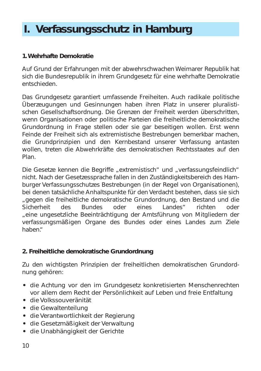 Seite 10 des Verfassungsschutzbericht 1999 Hamburg
