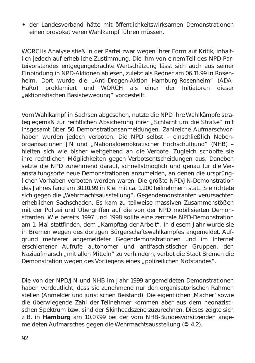 Seite 92 des Verfassungsschutzbericht 1999 Hamburg