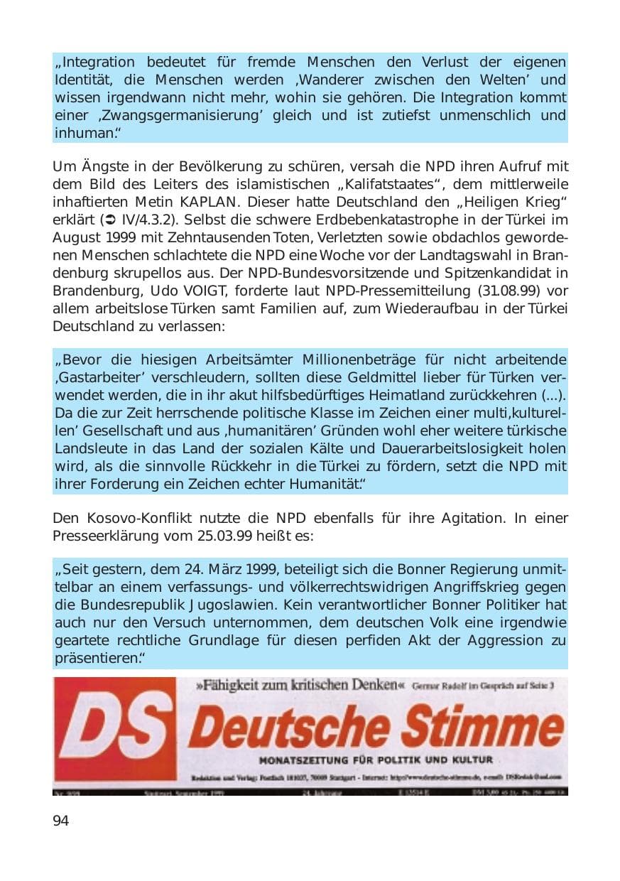 Seite 94 des Verfassungsschutzbericht 1999 Hamburg