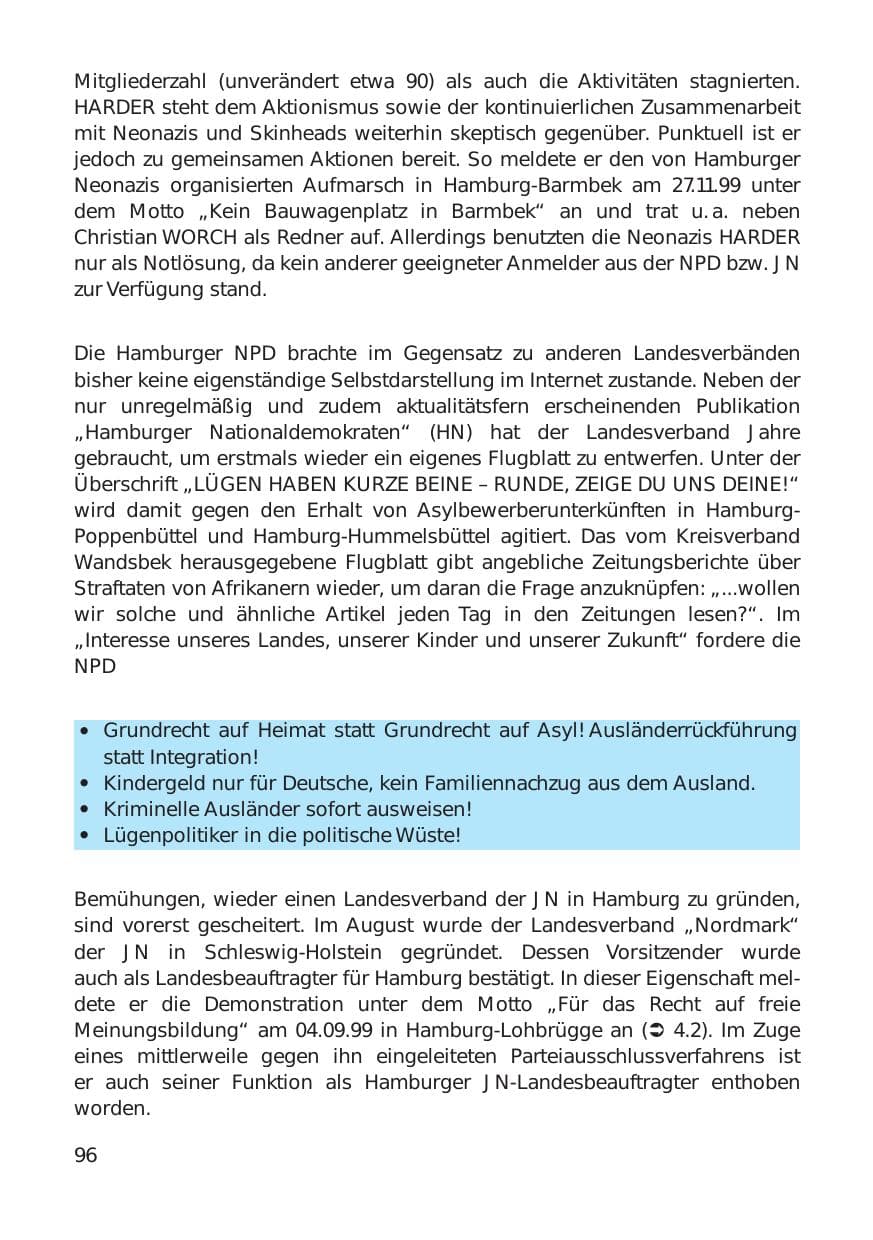 Seite 96 des Verfassungsschutzbericht 1999 Hamburg