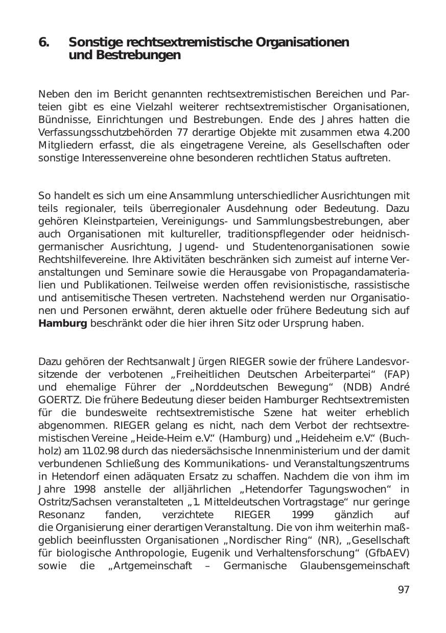 Seite 97 des Verfassungsschutzbericht 1999 Hamburg