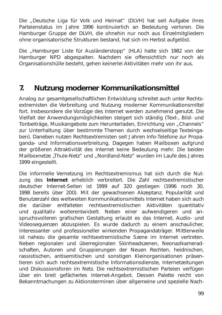 Seite 99 des Verfassungsschutzbericht 1999 Hamburg