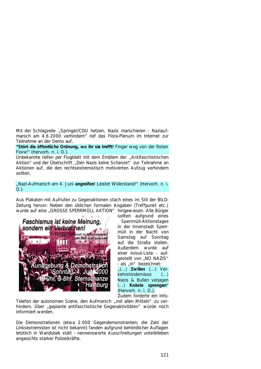 Seite 121 des Verfassungsschutzbericht 2000 Hamburg