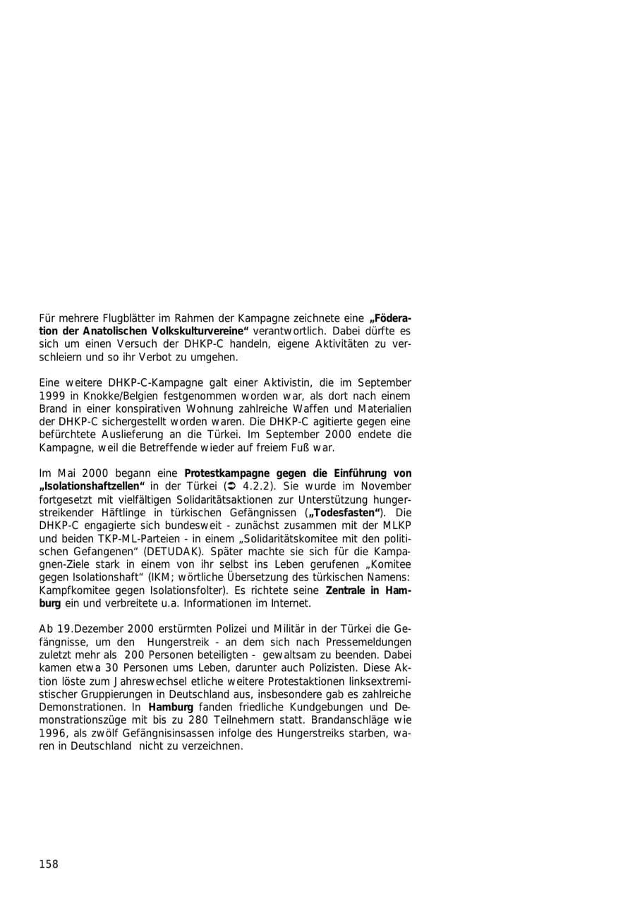 Seite 158 des Verfassungsschutzbericht 2000 Hamburg