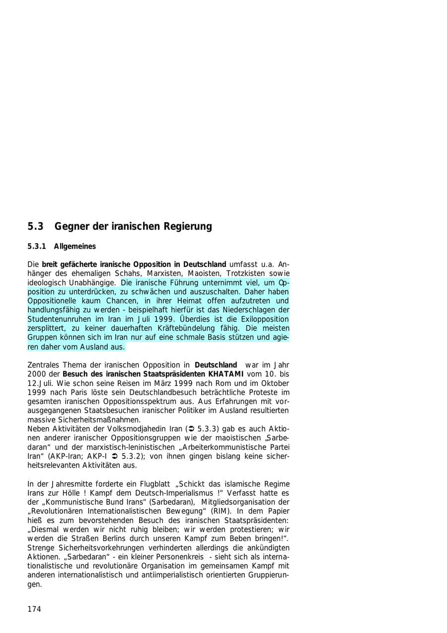 Seite 174 des Verfassungsschutzbericht 2000 Hamburg