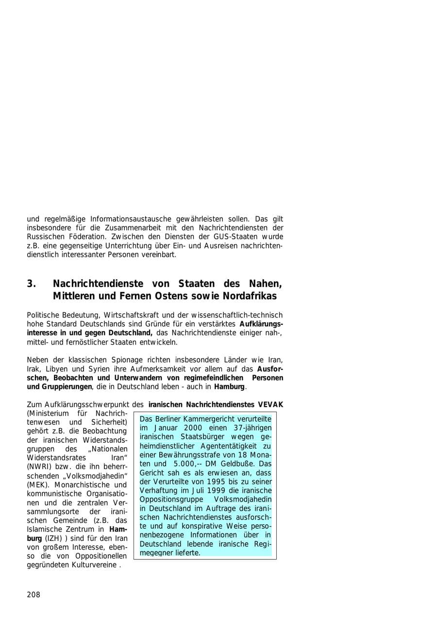 Seite 208 des Verfassungsschutzbericht 2000 Hamburg