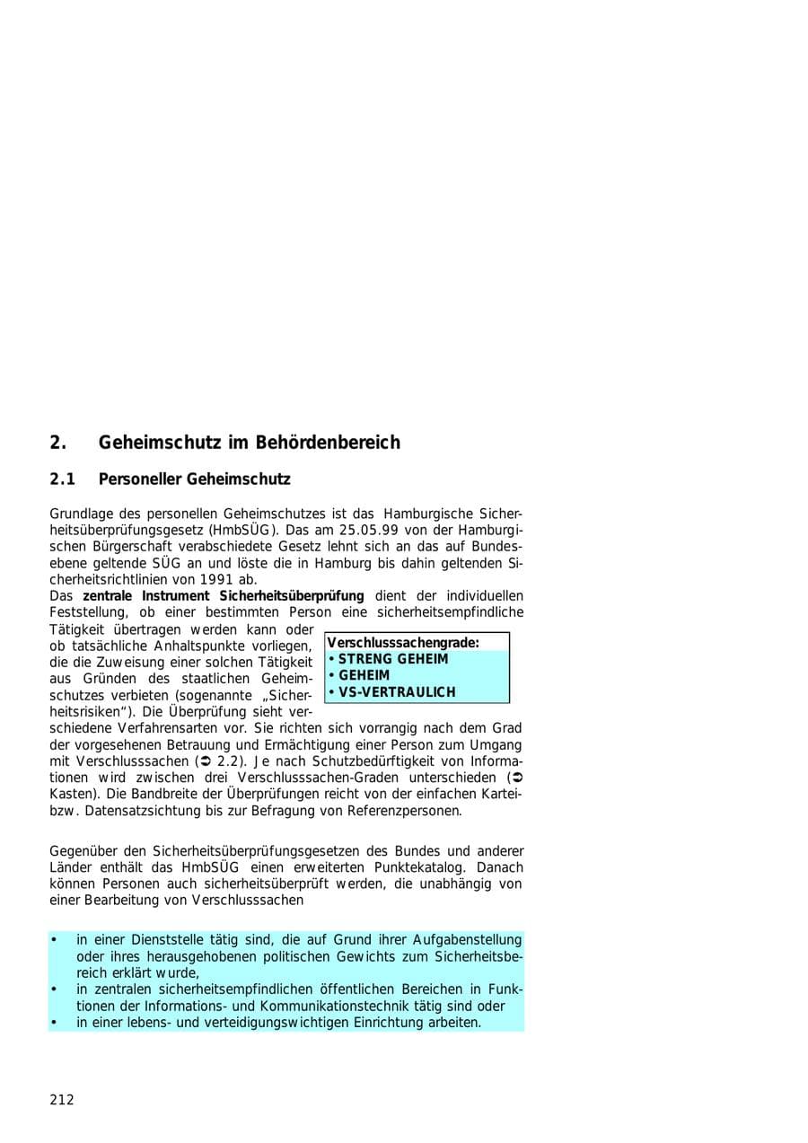 Seite 212 des Verfassungsschutzbericht 2000 Hamburg
