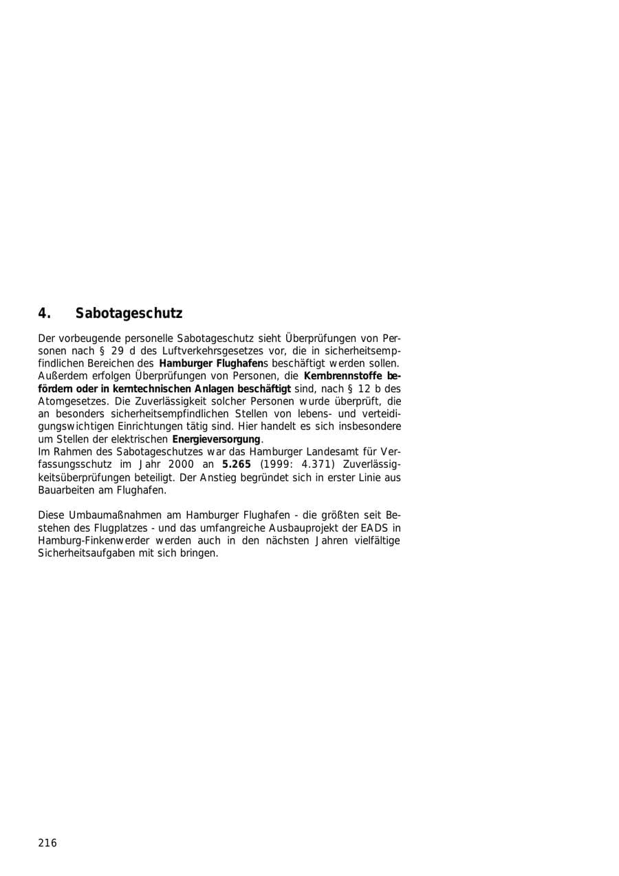 Seite 216 des Verfassungsschutzbericht 2000 Hamburg