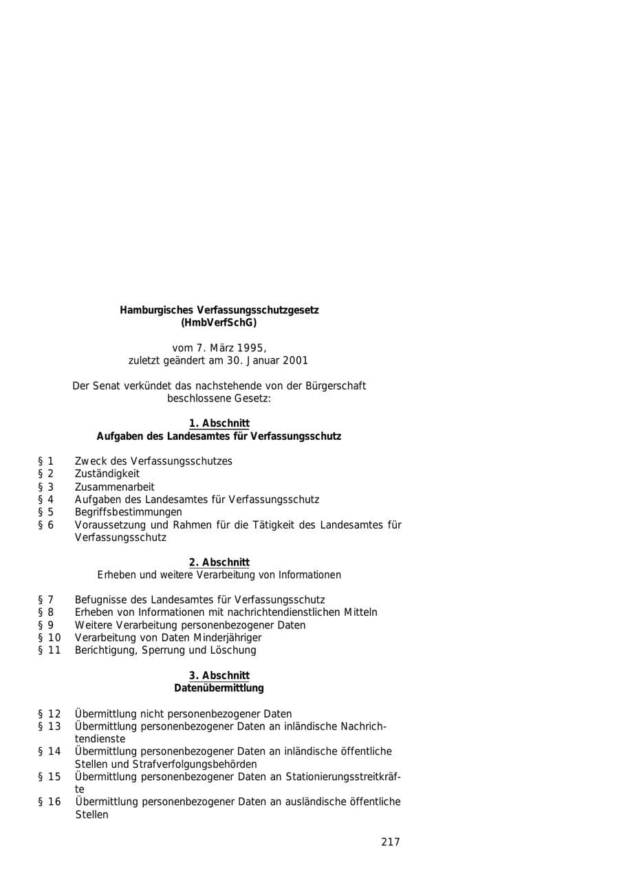 Seite 217 des Verfassungsschutzbericht 2000 Hamburg