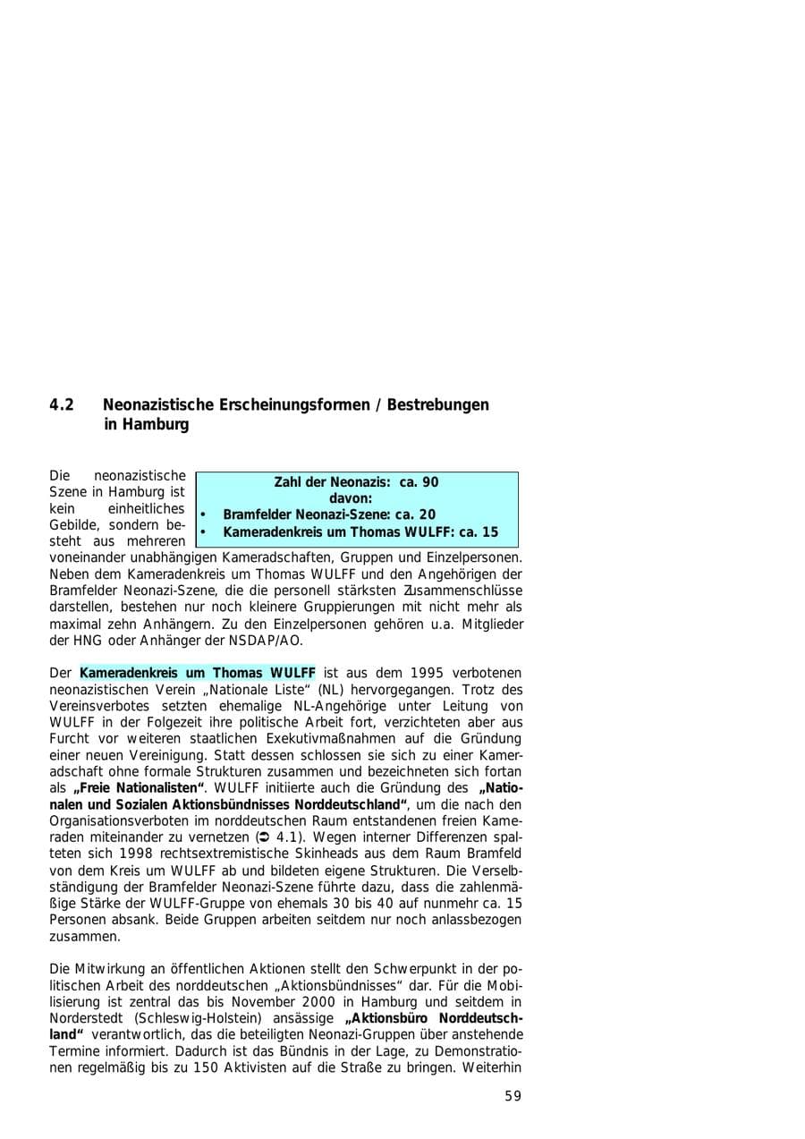 Seite 59 des Verfassungsschutzbericht 2000 Hamburg