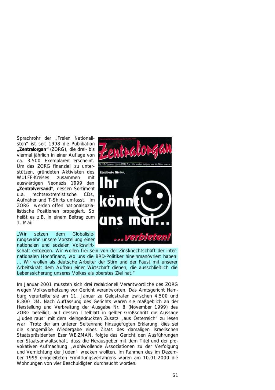 Seite 61 des Verfassungsschutzbericht 2000 Hamburg