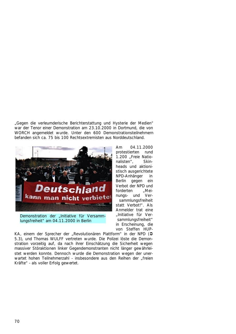 Seite 70 des Verfassungsschutzbericht 2000 Hamburg