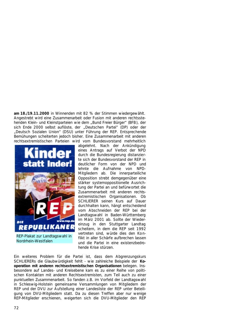 Seite 72 des Verfassungsschutzbericht 2000 Hamburg